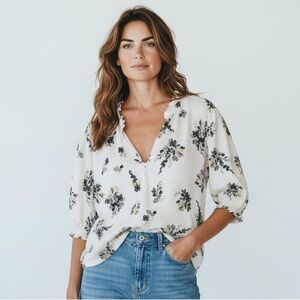 MELLODAY Cream Floral Blouse size 1X